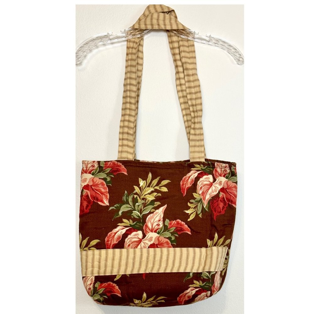 Barkcloth floral fabric Bag ~ Sturdy ~ Pockets ~ Tote Purse